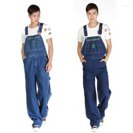 Men's Jeans For Men Denim Overalls Large Size Strap Straight Pants Dark Blue Loose Work Clothes 46 48 50