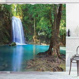 Shower Curtains 3D Nature Landscape Waterfall Scenery Waterproof Shower Curtain Bathroom Products Creative Polyester Bath Curtain with