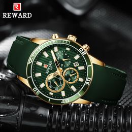 REWARD Mens Watches Top Brand Luxury Chronograph Green Men Silicone Waterproof Date Sport Wrist Watch Man Male Clock Dropship