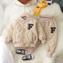 Winter Autumn Baby Jungen Kleidung Vollhülle Solid Parkas Hosen 2pcs/Set Baumwollanzüge Kinder Kleidung Kleinkind -Marken -Tracksorte