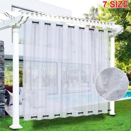 Curtain Waterproof Patio Curtains Voile Sheer Panel Windproof Outdoor Garden Eyelets Top & Bottom Divider Tulle Windows Drapes