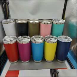 Tumblers 20Oz Stainless Steel Car Cup Vacuum Insated Travel Mug Metal Water Bottle Beer Tumbler With Lid Fashion Coffee 10 Colors Vt Dhitu