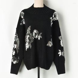 Women's Sweaters Runway Causal Knitted Pullover Autumn Winter Lantern Sleeve O-Neck Women Sweater Pull Femme Sequins Flowers Korean Clothes