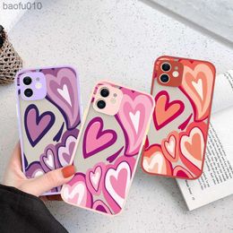 Cute Matte Love Heart Pattern Phone Case For iPhone 14 11 12 13 Pro Max Mini X XR XS Max SE 2020 TPU+PC Shockproof Hard Cover L230619