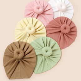 Super Soft Donut Bonnet for Newborn Warm Beanies Skullcap Round Ball Solid Colour Baby Striped Knitted Hat Children Indian Hats