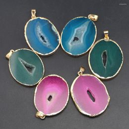 Pendant Necklaces 6PCS Golden Edging Natural Stone Charms Pendants Green Rose Red Lake Blue Agates Slice Irregular For Necklace Jewelry