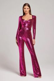 Women's Jumpsuits Rompers Women's jumpsuit fashion sexy long sleeve sequins with mop jumpsuit Elegant women's top Skin-tight garment 230713