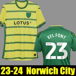 23 24 Norwich PUKKI Jerseys de futebol City 2023 2024 HUGILL RASHICA MCLEAN DOWELL BUENDIA TZOLIS SARGENT casa amarelo fora verde kit camisa de futebol