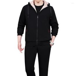 Men's Tracksuits 2 Pieces Hoodies Pants Set Sportswear Fur Mens Winter Warm Suit Casual Fleece Sweatshirts