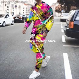 Men's Tracksuits Men's Spring Autumn Tracksuit Casual Art Print T-Shirt Trousers Set Fashion Suit Male Outfit Clothing Colorful Streetwear T230714