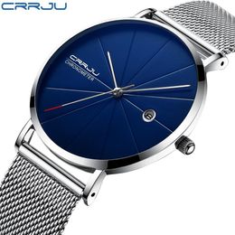 CRRJU Men's Watches New luxury Brand Men Fashion Sports Quartz-watch Stainless Steel Mesh Strap Ultra Thin Watches Gift Clock2422
