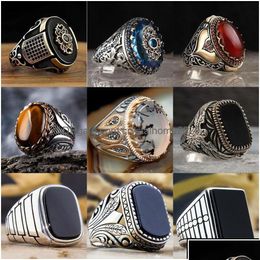 Band Rings Handmade Turkish Ring For Men Vintage Double Swords Black Zircon Punk Islamic Religious Muslim Jewellery Drop Delivery Dhfuw Dhrbs