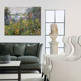 Canvas Art Flowers at Vetheuil Claude Monet Painting Handmade Oil Reproduction High Quality