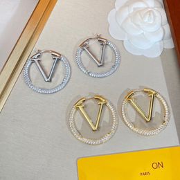 Diamond Hoop Earrings Studs For Women Designer Jewelry Retro Exaggeration Gold Earring Luxury V Dangle Earings Silver Men Hoops 2307141