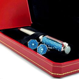 Gel Pens MSS Santos Dumont de CT Heptagon Blue Decorative Pattern Luxury Ballpoint Pen Silver Trim With Serial Number Writing Smooth 230713