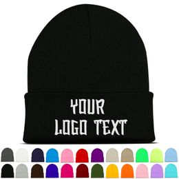 BeanieSkull Caps Personalised Custom Name Text Embroidery Winter Beanie Hat Men Women Knitter Cap Wholesale Drop 230713