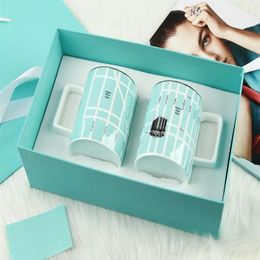 Good quality Bone china Mug High-end Ceramic Cup Porcelain Drinkware Tableware Milk Tea cups Couple Mugs Gift box280c