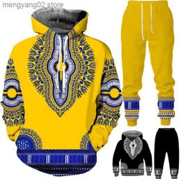 Men's Tracksuits New 3D African Print Hoodie Casual Family Outfits Boys Girls Vintage Hip Hop Sweatshirt+Trousers Suits Men's Tracksuit Set T230714