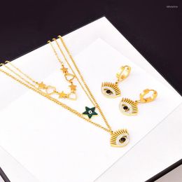 Necklace Earrings Set 316L Stainless Steel 3 Layer Eyelash Eye Five-Pointed Star Pendant Necklaces Fashion High Jewellery Party Gift SAN502