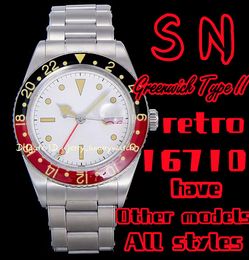 SN 16710 retro Greenwich type II GMT Luxury Men's Watch 2836-2 Mechanical Movement 904L Stainless steel 40mm dual time Business steel band casual eight