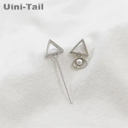 Stud Uini Tail 925 Tibetan silver simple triangle asymmetric pearl long earrings Korean fashion flow Jewellery GN512 230714