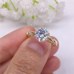 Cluster Rings Pure 18K Rose Gold 1ct 2ct 3ct Classic Round Cut Moissanite Ring Diamond Jewelry Wedding Engagement