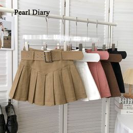 Skirts Pearl Diary Summer High Waisted Leather Belt Y2k Skirt Korean Version Retro Style Pleated Women All Match Hip 230714
