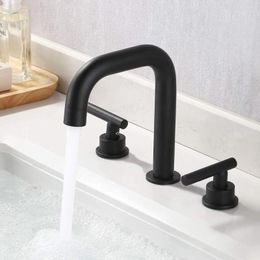 Bathroom Sink Faucets Brass Matte Black 8-Inch Widespread Faucet 3 Hole Modern Vanity 2 Handle With Supply Hoses