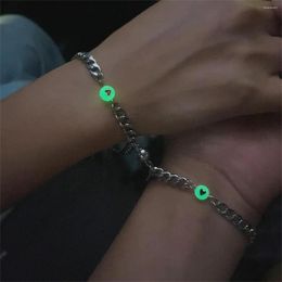 Charm Bracelets 2Pcs Luminous Resin Heart Magnet Couple For Women Men Friendship Relationship I Love You Bracelet Aesthetic Jewelry