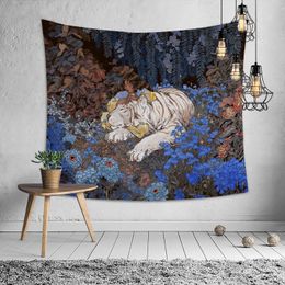 Tapestries Psychedelic big tapestry girl tiger boho style home wall bedroom decoration print blanket 230714