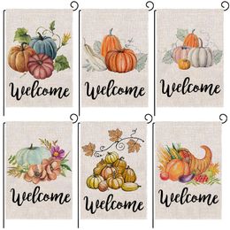 Thanksgiving Pumpkin Burlap Garden Flag Fall Welcome Pumpkins Garden Flag Harvest Yard Outdoor Decoration