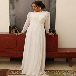 Appliqued Lace Chiffon Wedding Dresses High Neck Long Sleeve Floor Length Sheath Vintage Design Bridal Gowns vestido de noiva263m