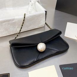 2023-New Super large pearl chain bag simple casual style women's shoulder bags high-quality leather black folding wallet Black White handbag