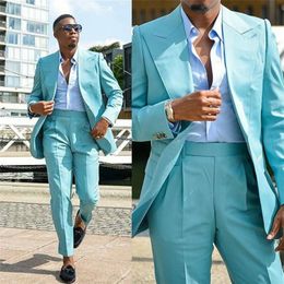 Blue Men Suits Blazer Wedding Suits Slim Fit 2 Pieces Groom Tuxedos Best Mens Prom Suits Jacket Pants