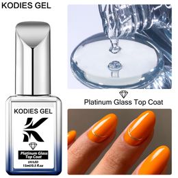 Nail Gel KODIES GEL Platinum Glass Top Coat No Wipe UV Polish Semi Permanent Long Wear Clear Super Shiny Hard Finish Gellak 230714