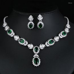Necklace Earrings Set Luxury Green Flower Ladies Jewellery Fashion Trend Europe And The United States Cubic Zirconia Stone Kit
