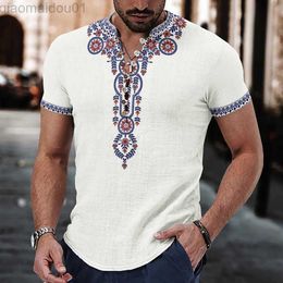 Men's T-Shirts 2023 Summer Short Sleeve Buttoned Casual Tees Mens Vintage Pattern Printed T-Shirts Fashion Men Clothes Leisure Patchwork Tops L230713