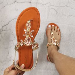 Sandals Trendy Summer Women's Shoes Large Size Beautiful Crystal Shiny Flat with Female Sandals Bohemia Back Strap Footwear 230714