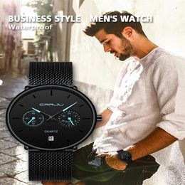 Mens Watches CRRJU Full Steel Casual Waterproof Watch for Man Sport Quartz Watch Men's Dress Calendar Watch Relogio Masculino263p