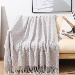 Blankets Light Grey Nordic Sofa Knitting Blanket Geometry Tassel Wool 130x170 Summer Woven Pink Throw