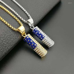 Pendant Necklaces Beichong Fashion America Flag Star Cylinder Stainless Steel Tube Memorial Keepsake Holder JEWELRY