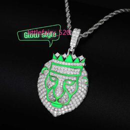 Pendant Necklaces Glow In The Dark Series Hiphop Jewellery Gift 925 Sterling Silver VVS Moissanite Diamond Iced Out Lion King Pendant Necklace