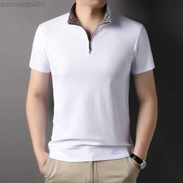 Men's T-Shirts COODRONY Summer Short Sleeve T-Shirt Men'S Cotton Half Sleeve Top Half High Zipper Stand Up Collar Trend Casual Polo-Shirt R5013 L230713