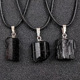 Pendant Necklaces Natural Black Tourmaline Rough Necklace Irregular Cylinder Stone Personality Jewellery 230714