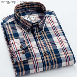 Men's Casual Shirts England Style Contrast Casual Chequered Shirts Pocketless Button-down Soft 100% Cotton Long Sleeve Standard-fit Plaid Shirt T230714