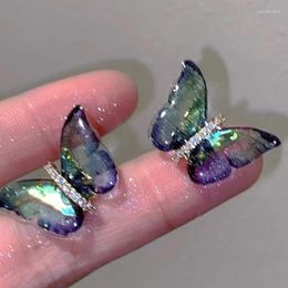 Stud Earrings Light Luxury Style Resin Butterfly For Women Girls Korean Forest Shiny Wedding Gifts 2023