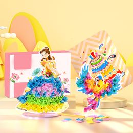 Kids Toy Stickers DIY Craft Kits Handmade Princess Dress 3D Pasted Painting Creative Toys Up Doll With Colourful For Gift 230714