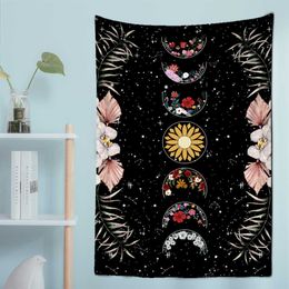 Tapestries Dome Cameras Plant Flowers Tapestry Moon Starry Sky Mushroom Illustration BohemianWall Hanging Witchcraft HomeDecor