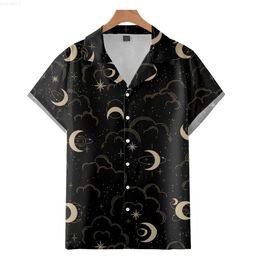 Men's Casual Shirts Men's Fashion Cuban Haiian Moon Star Pattern Panels Shirt 3D Print Cozy Casual Short Sleeve Beach Oversized Clothes 6 L230715