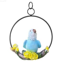 Garden Decorations Creative Hanging Artificial Parrot Statue Perch On Metal Ring Birds Model Lawn Ornament Iron Ring Parrot Home Garden Decoration L230715